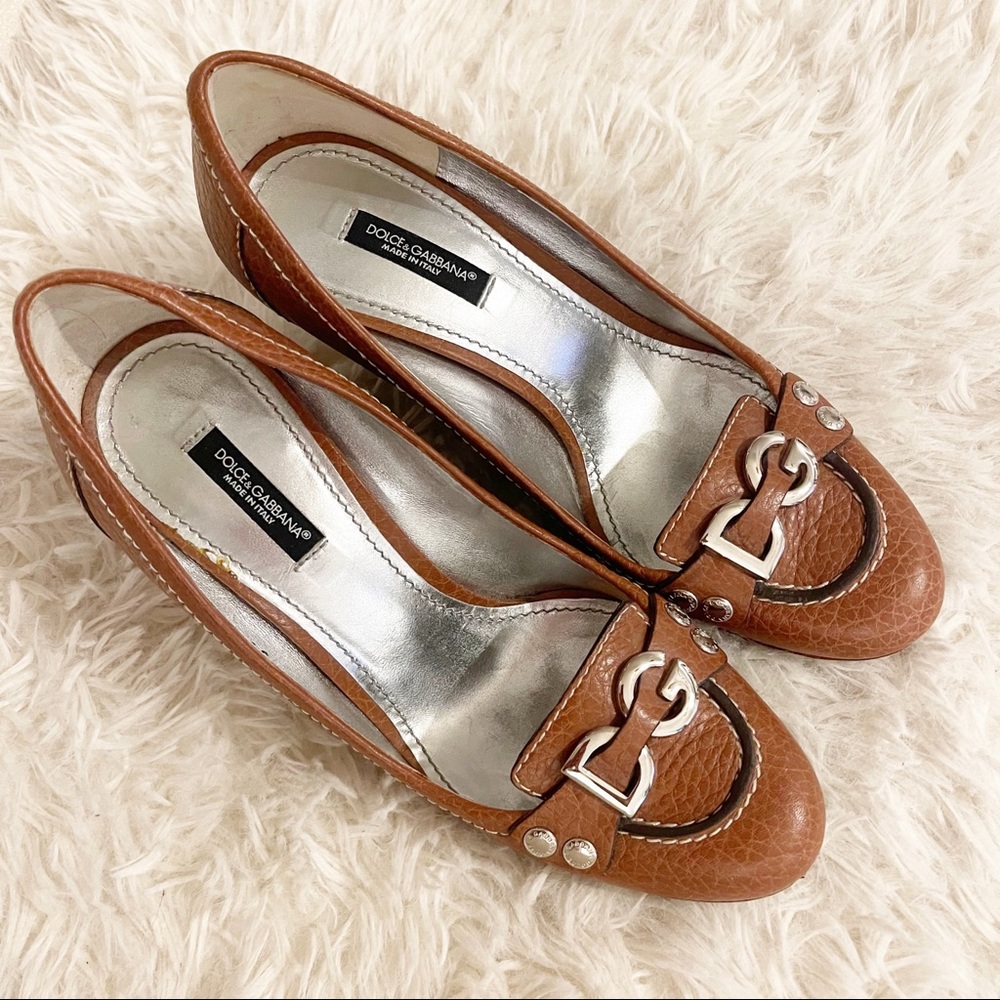 DOLCE&GABBANA LEATHER WEDGES LOGO BUCKLE